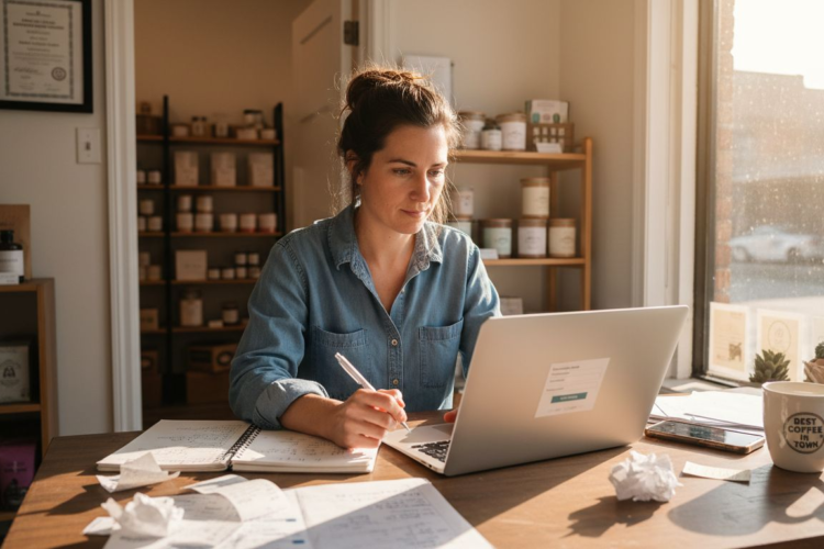 a girl working on computer while having Dest coffee in Tows