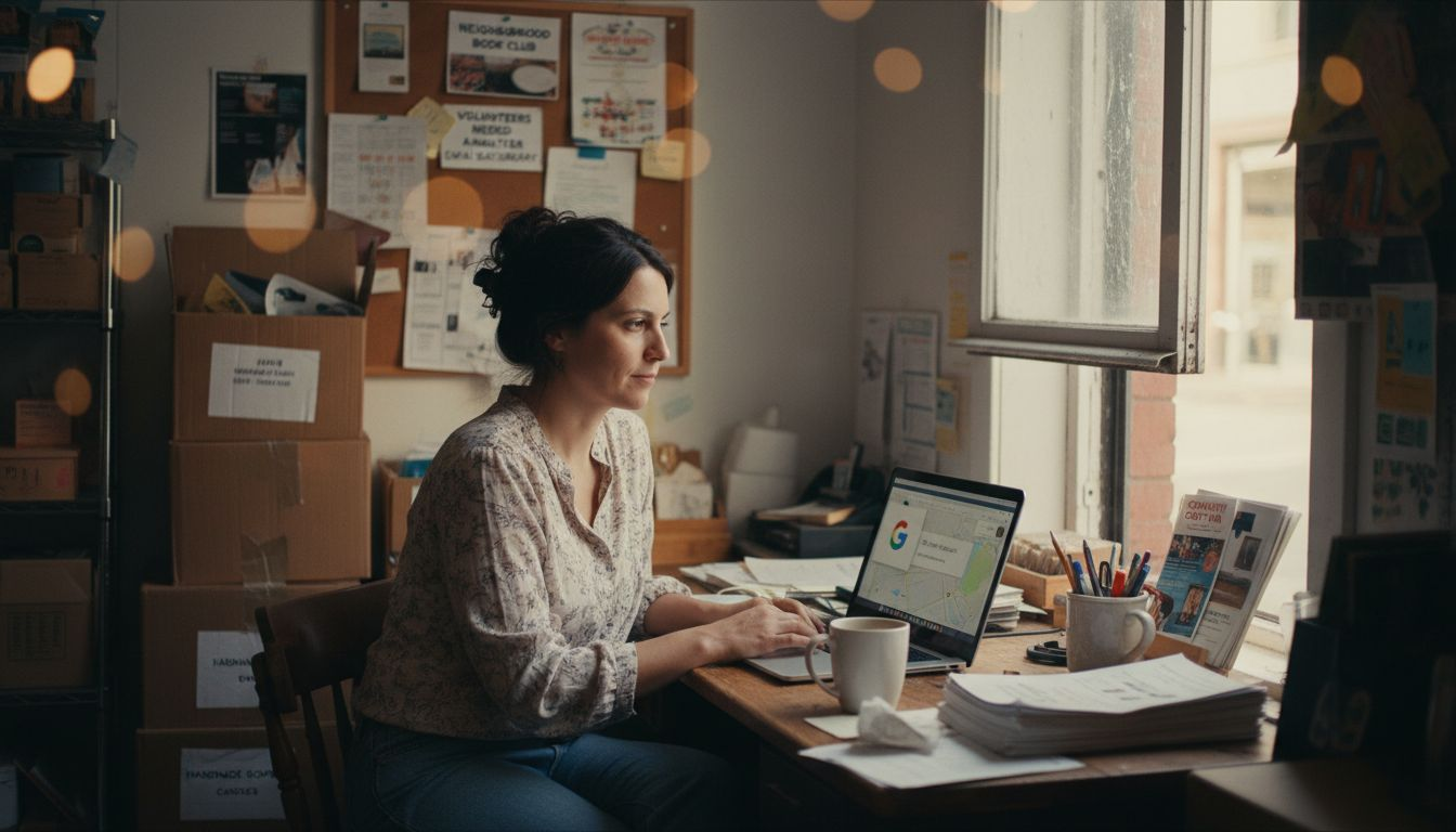 A girl working with a cup of Tea on Google business profile