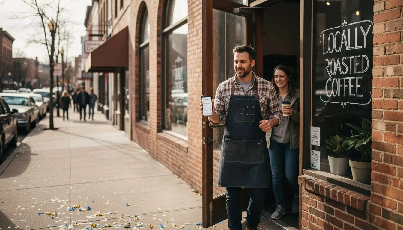 locally roasted coffee chef showing his shop profile